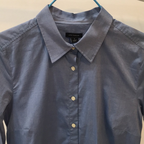 Ann Taylor Blue Collared Long Sleeve Shirt - Picture 3 of 4